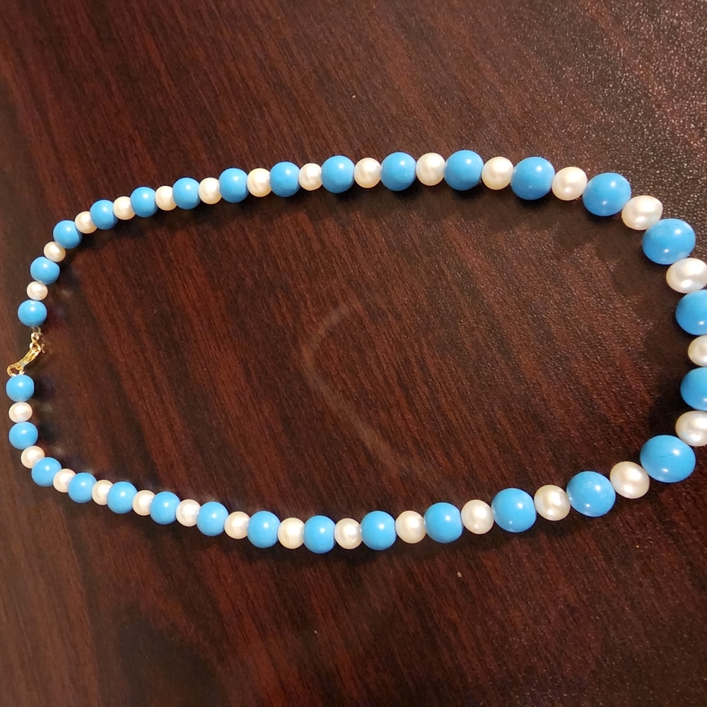 Turquoise and white pearl necklace